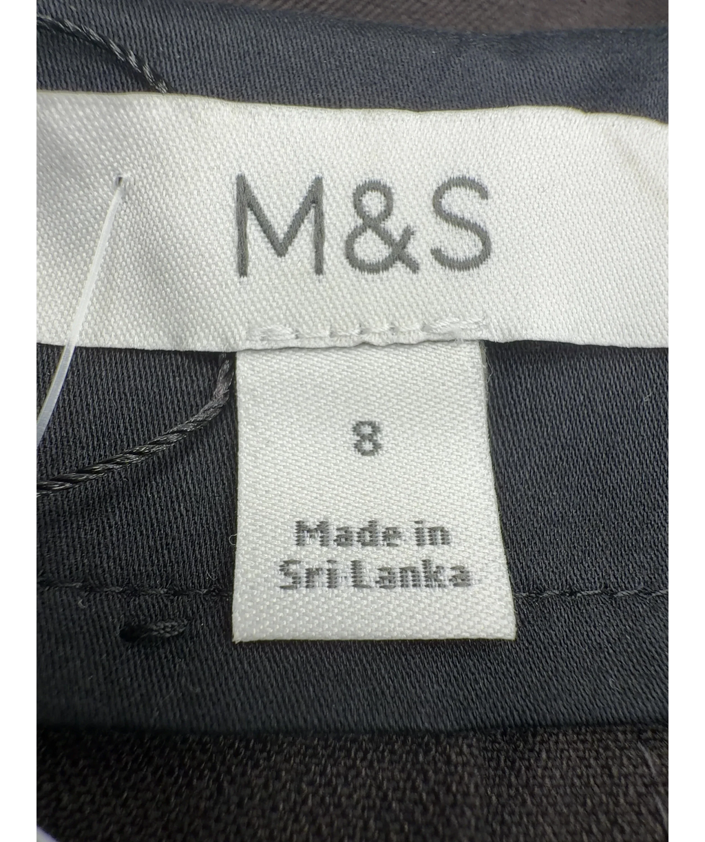 M&S dark brown Autograph Wool Blend Pleated Midi Kilt Skirt, size UK 8 — care label