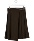 M&S dark brown Autograph Wool Blend Pleated Midi Kilt Skirt, size UK 8 — front