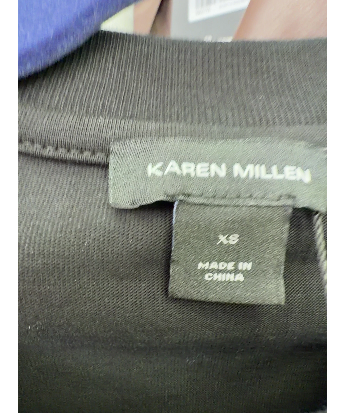 KAREN MILLEN Black Power Shoulder Jersey T-Shirt, size UK XS — care label