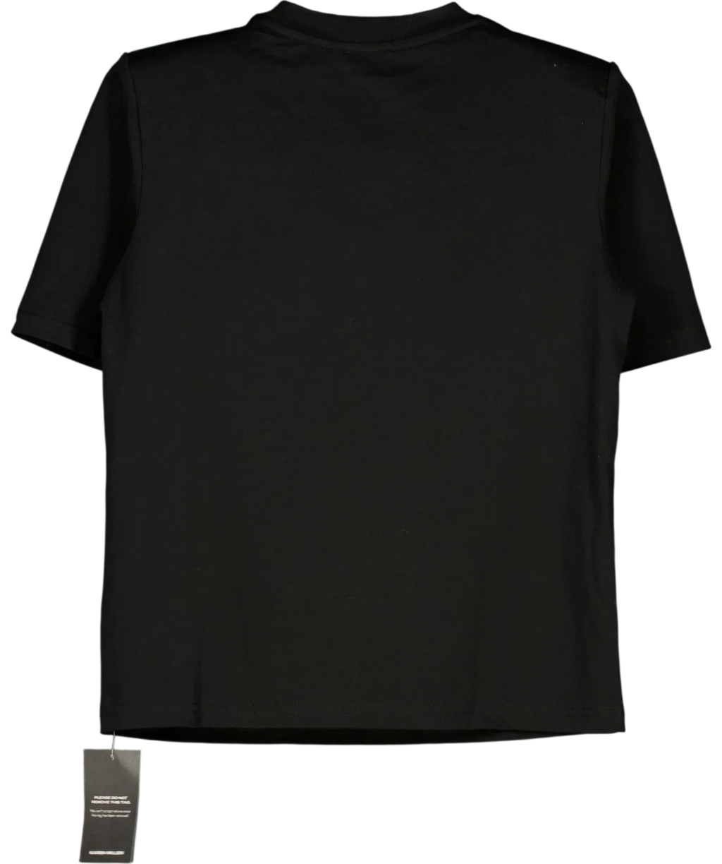 KAREN MILLEN Black Power Shoulder Jersey T-Shirt, size UK XS — back
