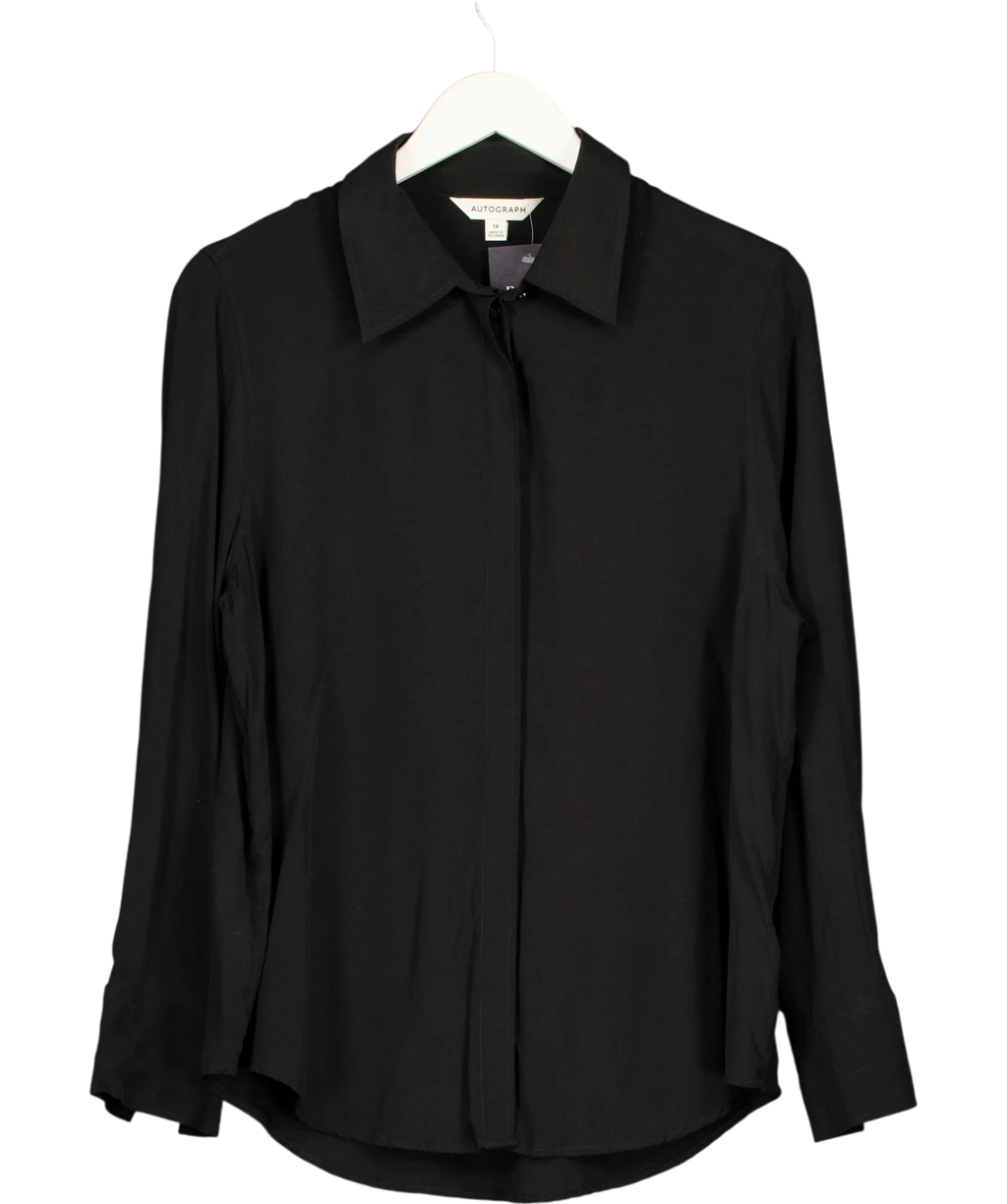 Autograph Black Black Cupro-Blend Blouse / Shirt, size UK 14 — front
