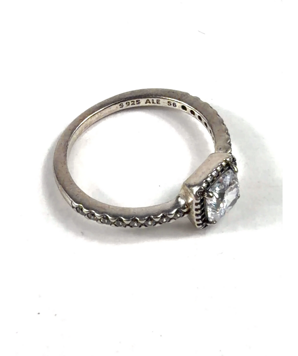 Pandora silver Square Sparkle Halo Ring — detail