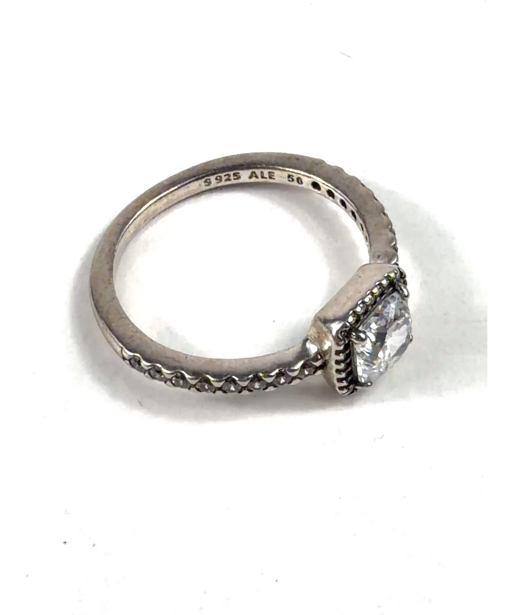 Pandora silver Square Sparkle Halo Ring — label