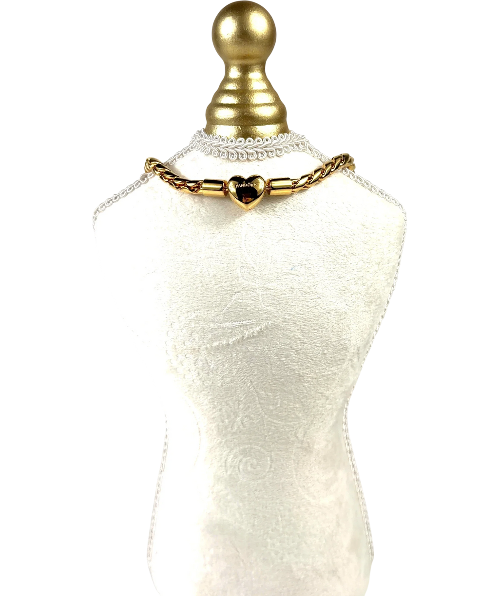 Pandora gold Pandora Moments Studded Chain 14k Gold-Plated Necklace with a Heart Clasp — back
