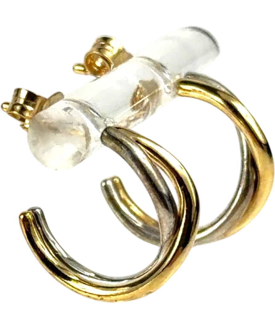 Pandora gold Two-Tone Silver & 14k Gold Intertwined Hoop Earrings — back