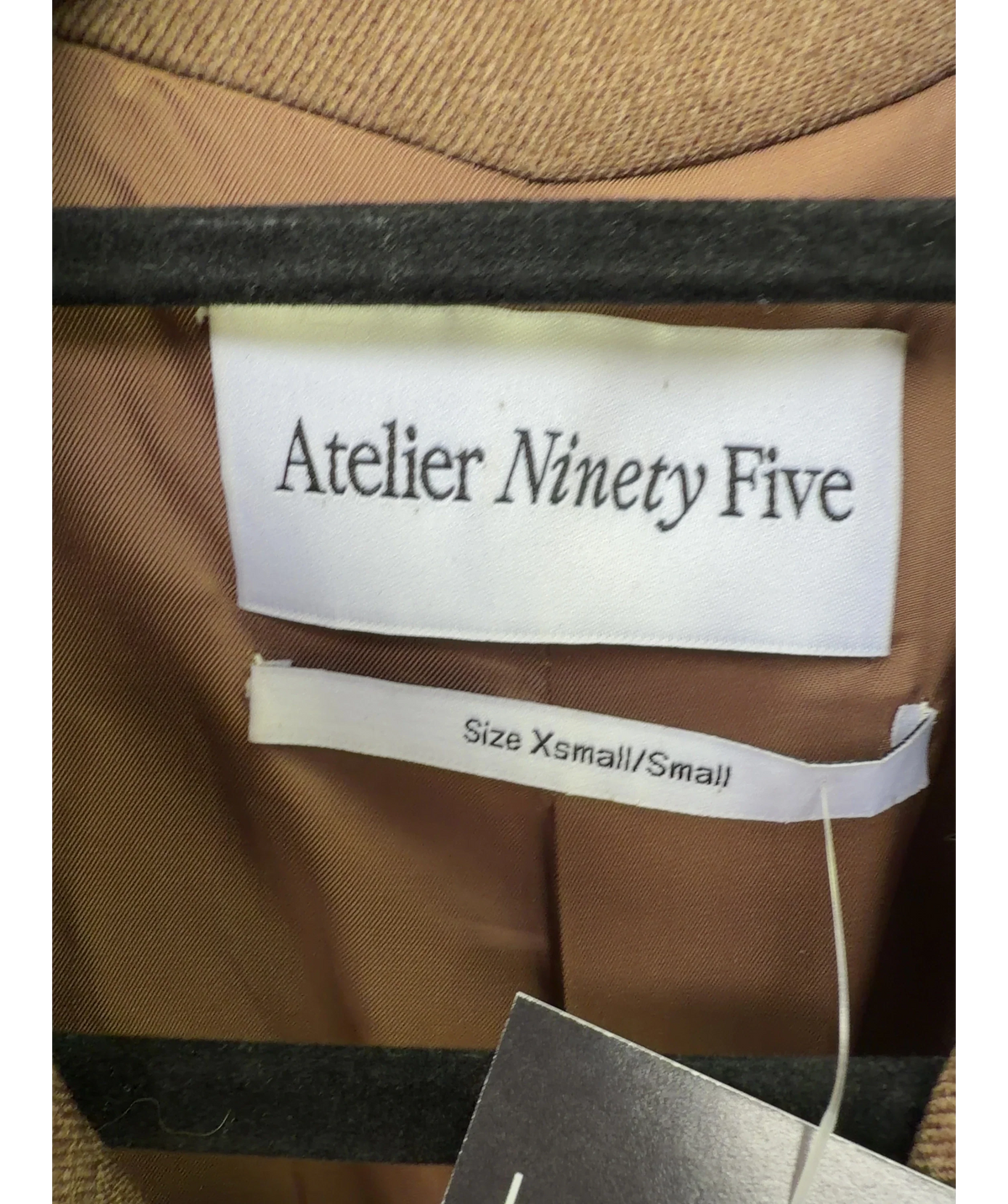 ATELIER NINETY FIVE camel Oversized Boxy Woven Blazer, size UK XS/S — detail