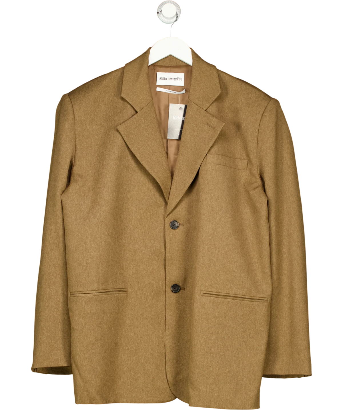 ATELIER NINETY FIVE camel Oversized Boxy Woven Blazer, size UK XS/S — front