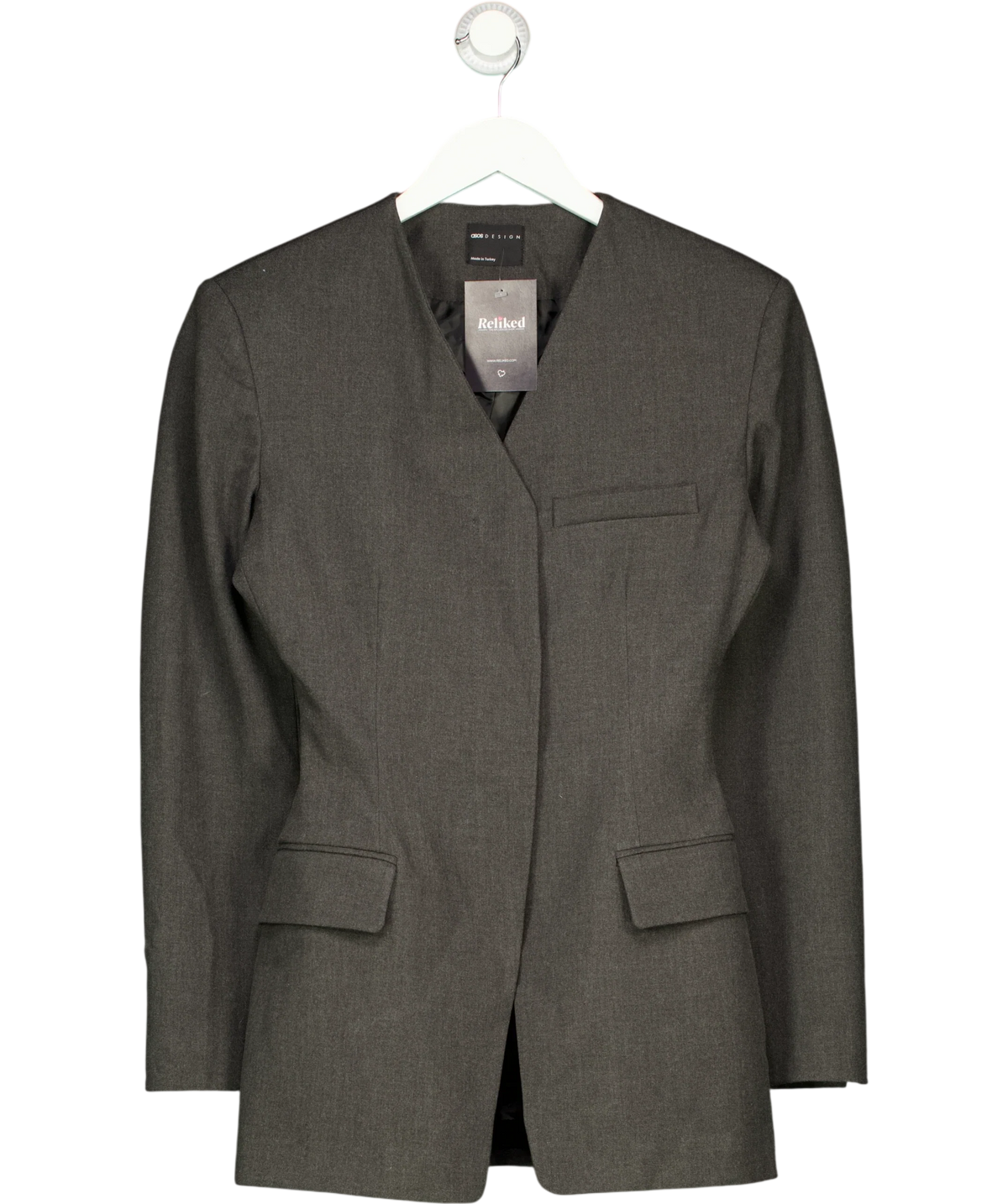 ASOS Grey high break point collarless blazer, size UK 8 — front