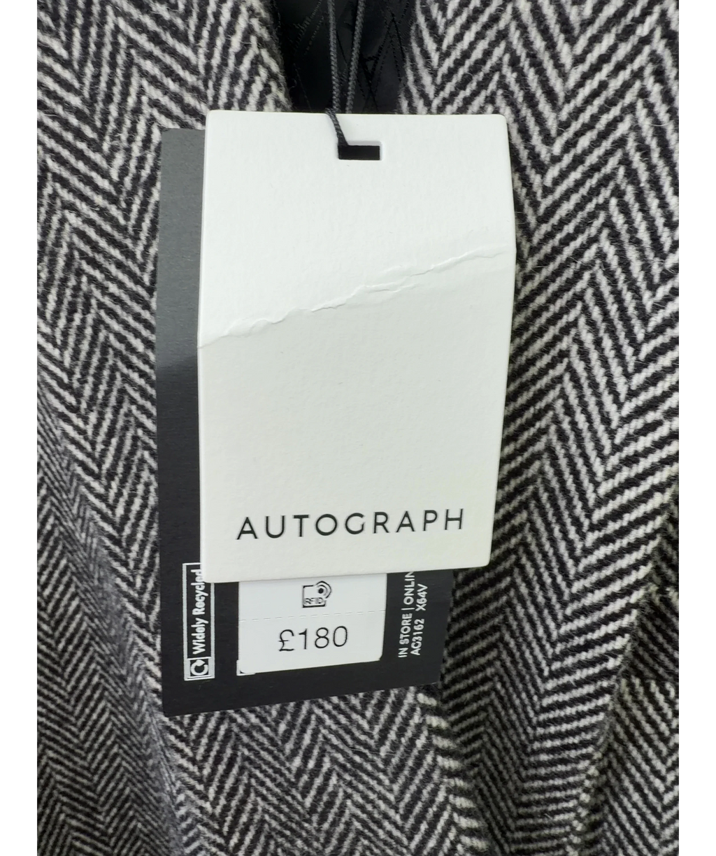 M&S AUTOGRAPH Brown Wool Blend Herringbone Longline Tailored Coat, size UK 12 — detail