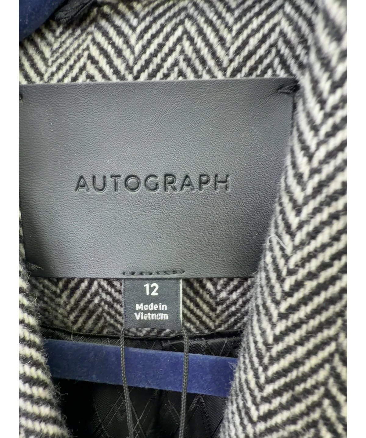 M&S AUTOGRAPH Brown Wool Blend Herringbone Longline Tailored Coat, size UK 12 — care label
