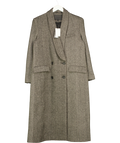 M&S AUTOGRAPH Brown Wool Blend Herringbone Longline Tailored Coat, size UK 12 — front