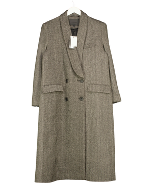 Autograph Wool Blend Herringbone Longline Tailored Coat Brown UK 12