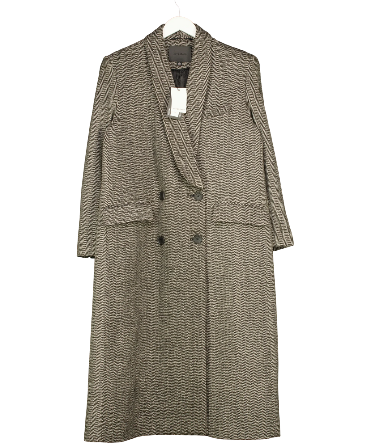 M&S AUTOGRAPH Brown Wool Blend Herringbone Longline Tailored Coat, size UK 12 — front