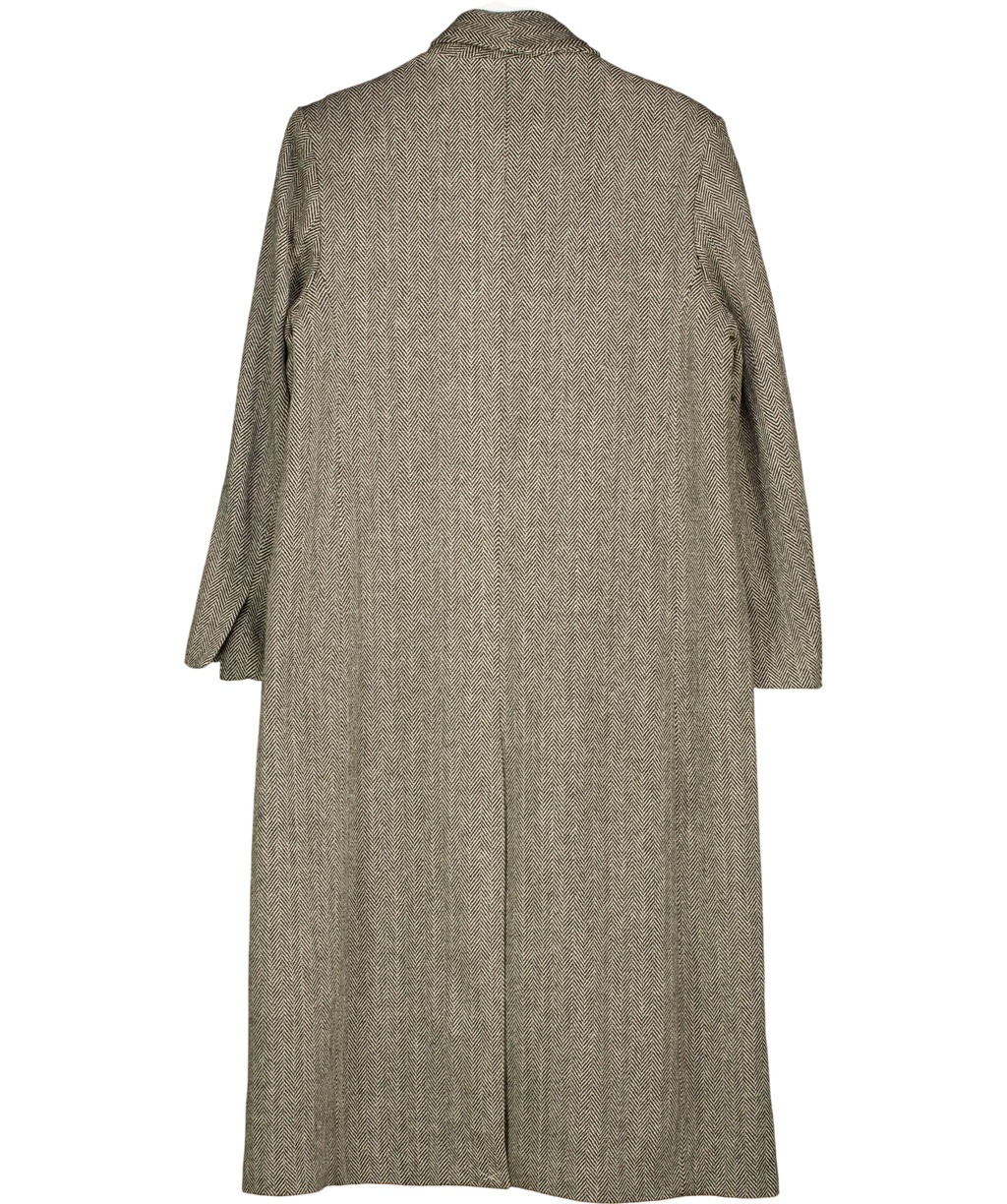 M&S AUTOGRAPH Brown Wool Blend Herringbone Longline Tailored Coat, size UK 12 — back