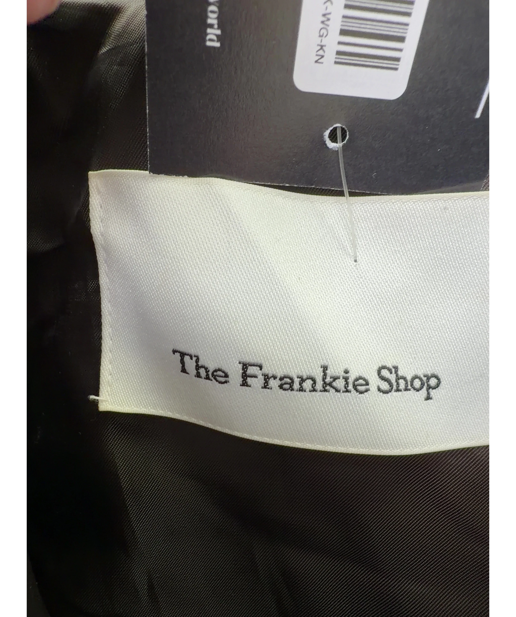 THE FRANKIE SHOP dark brown Hudson Faux Leather Bomber Jacket, size UK XS/S — detail