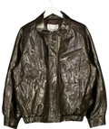 THE FRANKIE SHOP dark brown Hudson Faux Leather Bomber Jacket, size UK XS/S — front