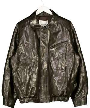 The Frankie Shop Hudson Dark Brown Faux Leather Bomber Jacket  UK XS/S