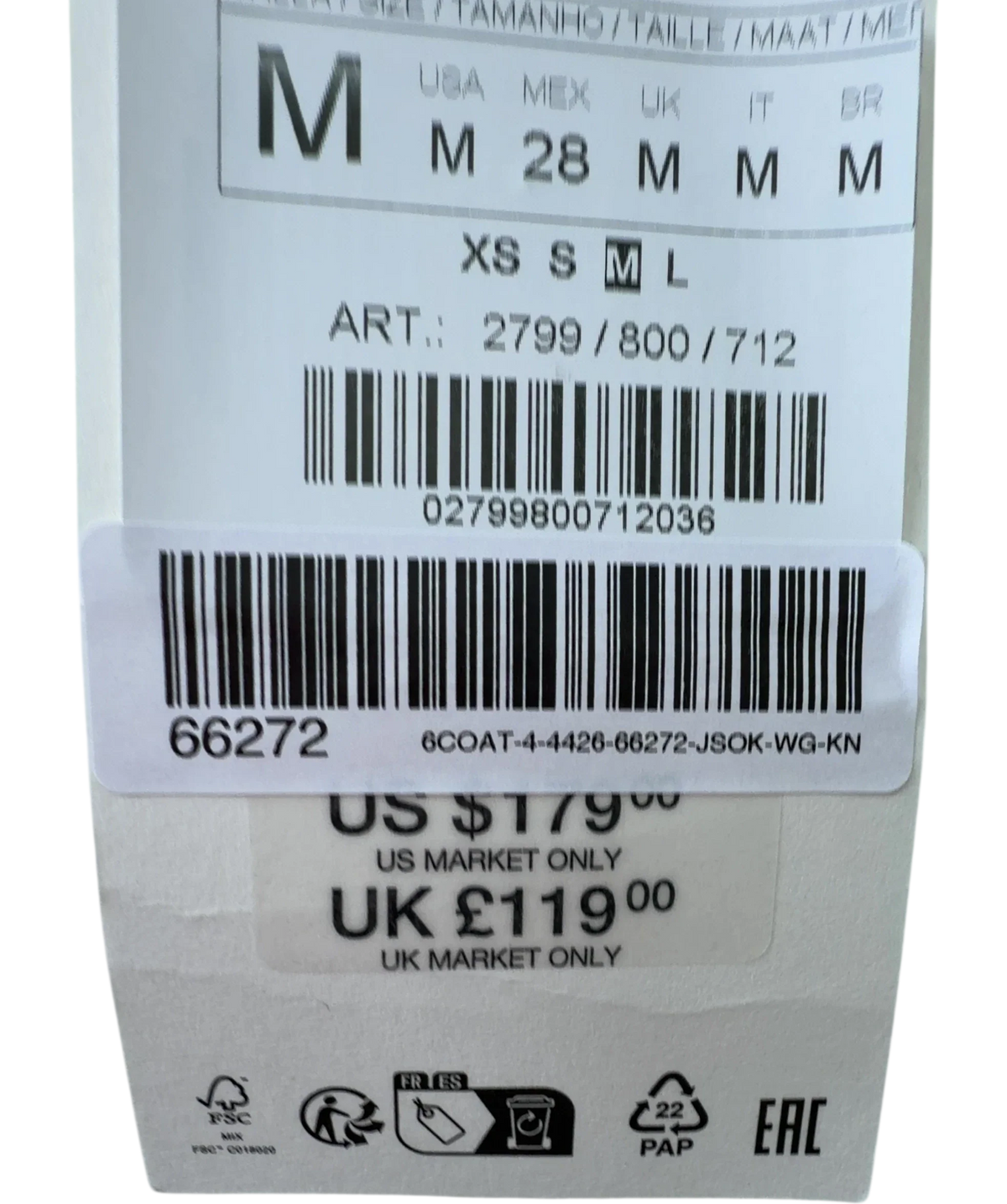 ZARA Cream Colour, size UK M — fabric detail