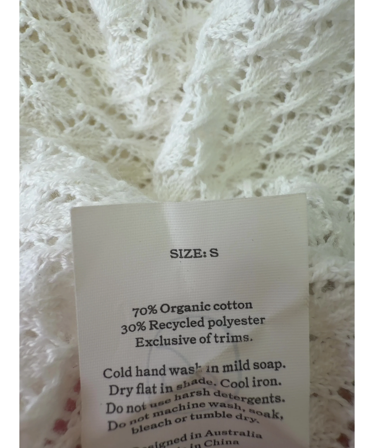peony White crochet midi dress, size UK S — care label