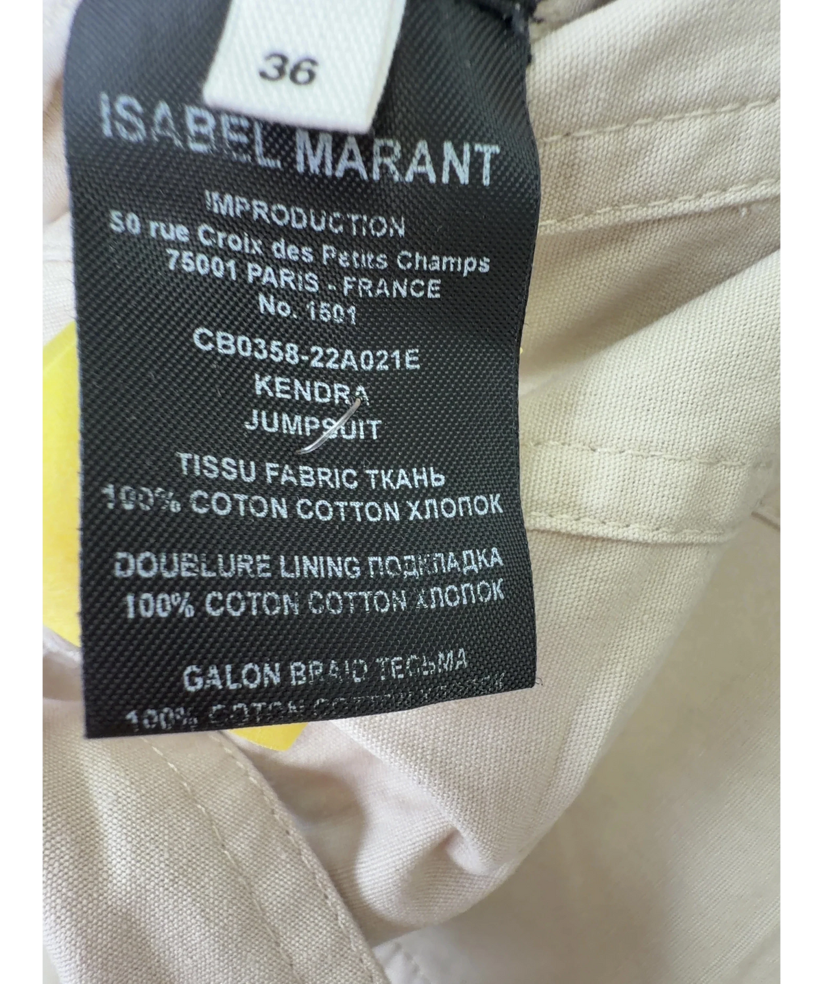 Isabel Marant Beige KENDRA JUMPSUIT, size UK 8 — label