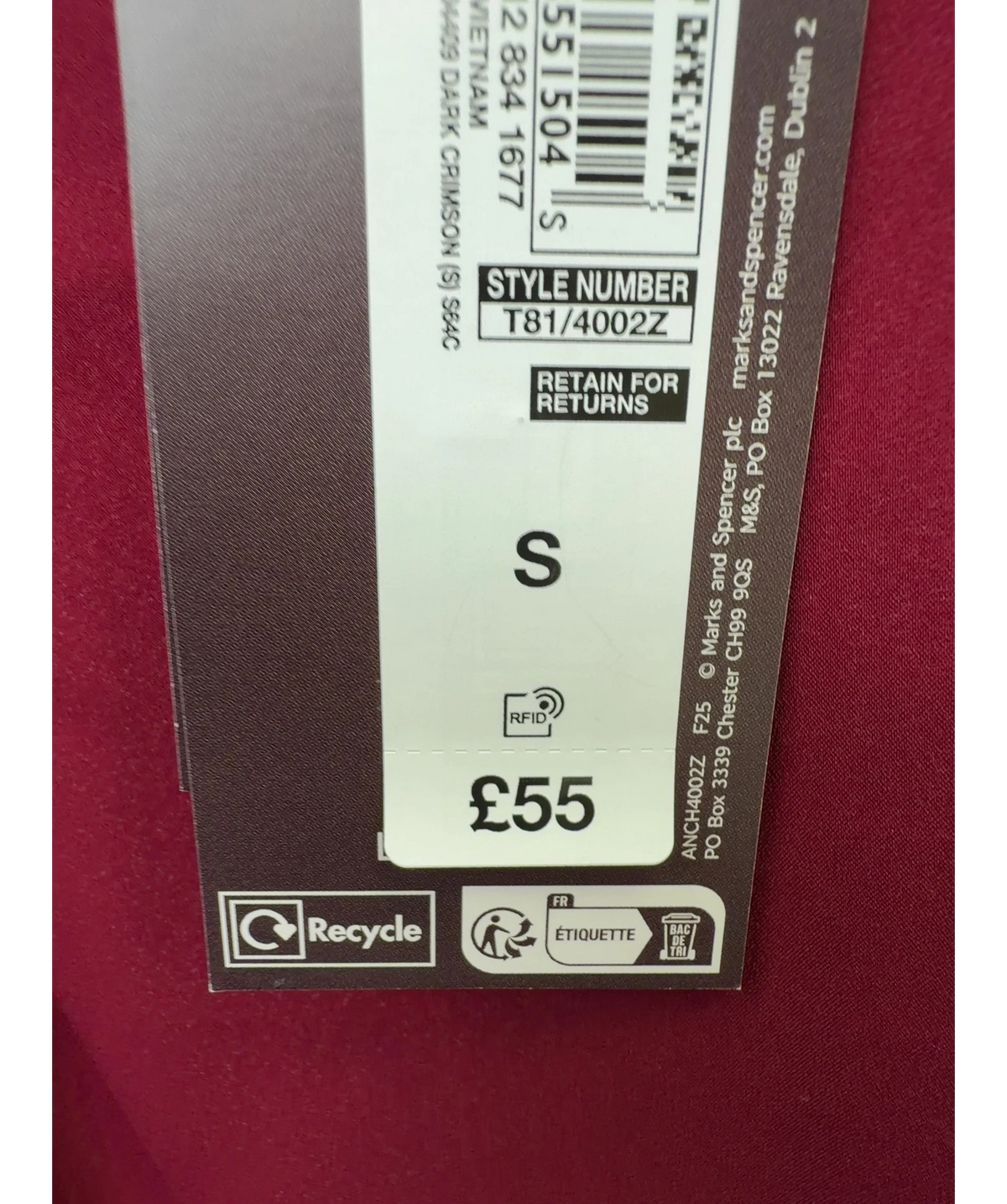 Marks and Spencer Red Belle Satin Wrap, size UK S — care label