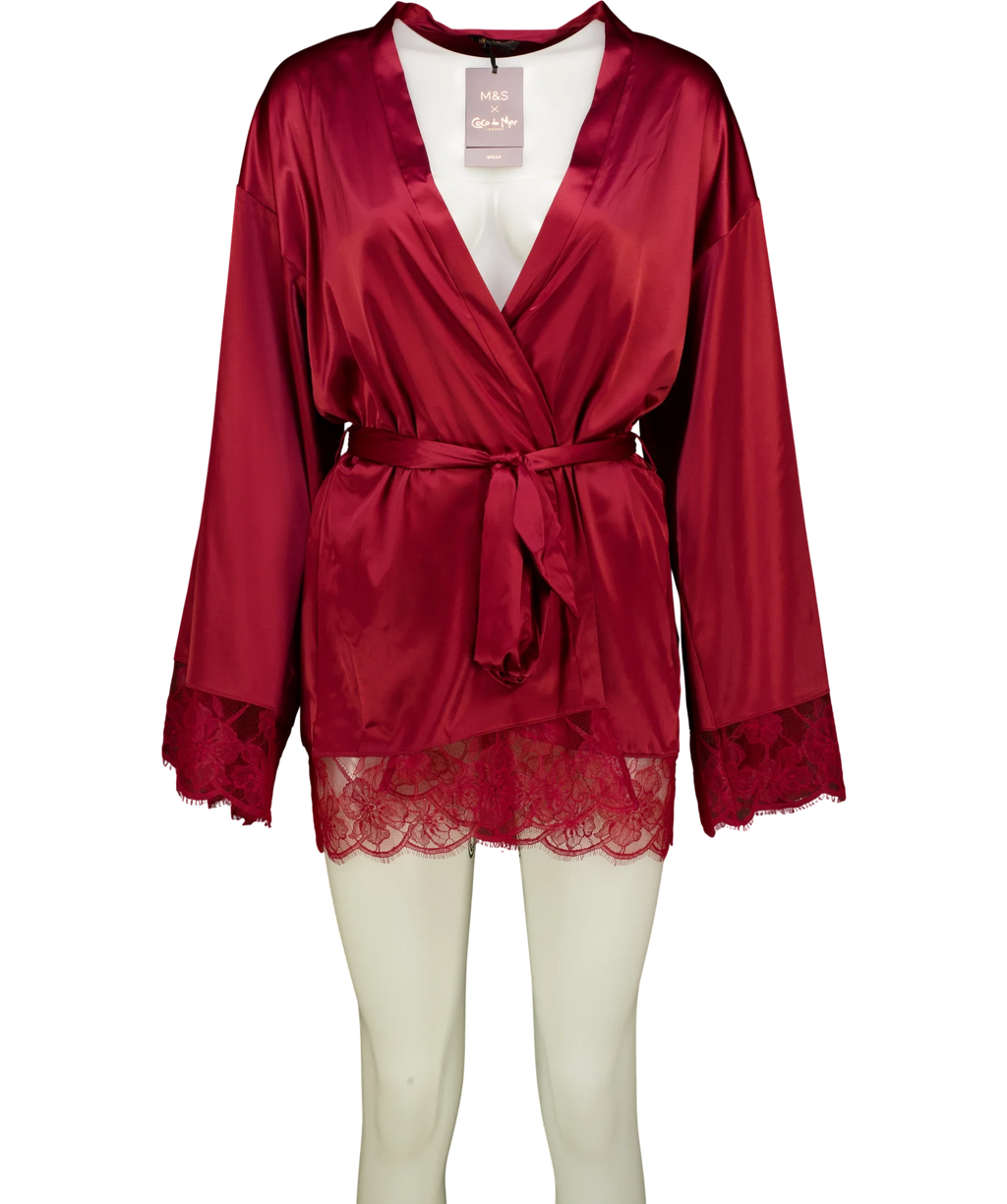 Marks and Spencer Red Belle Satin Wrap, size UK S — front