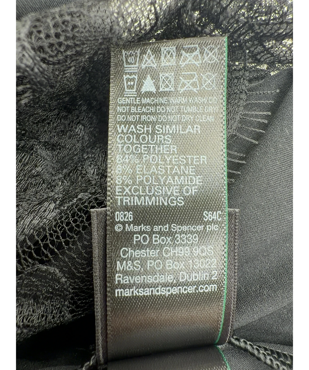 Marks & Spencer Black Rosie for Autograph black satin and lace short kimono/robe, size UK S — label