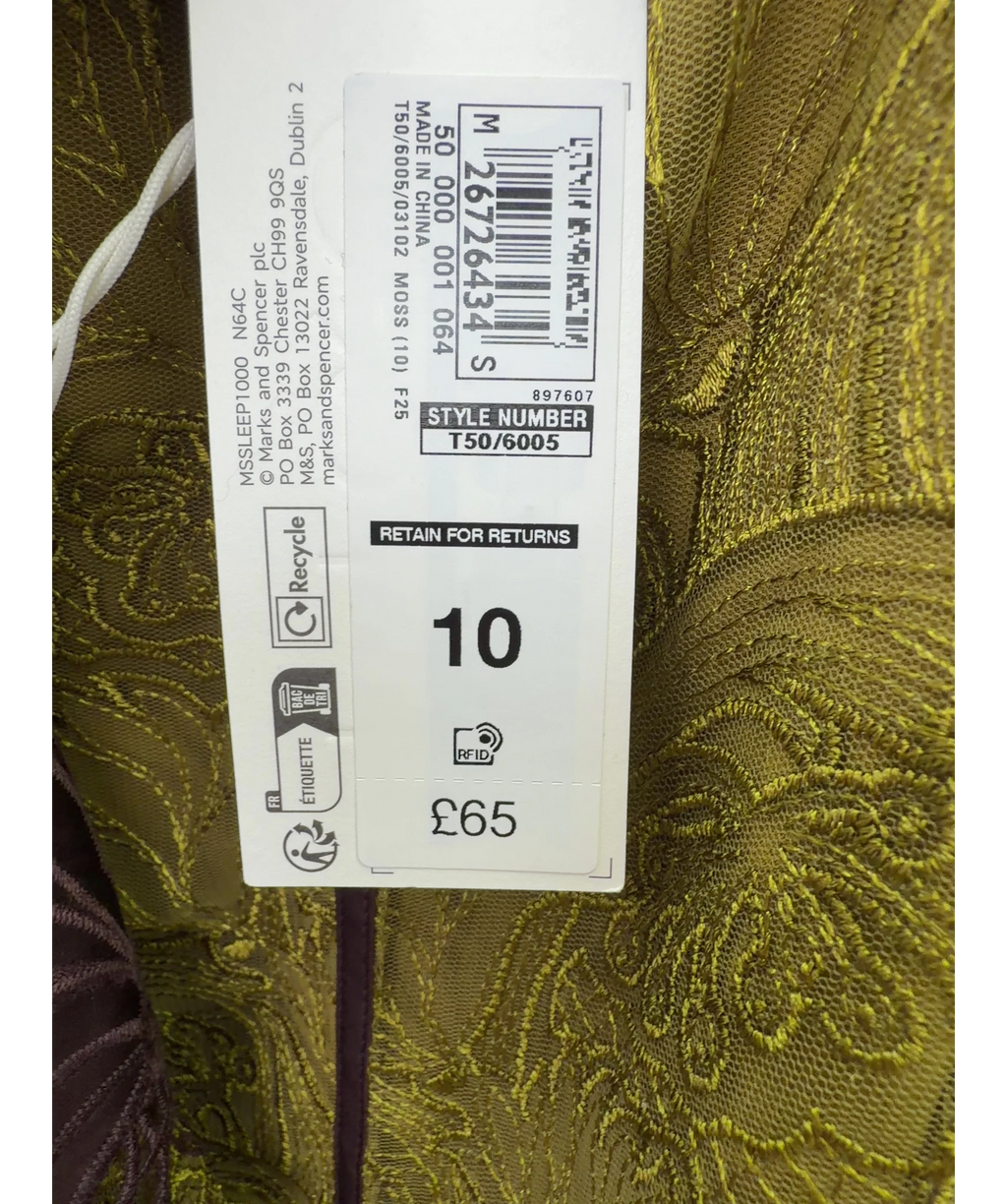 Marks and Spencer Green Paisley Lace Cami Top and Paisley Lace Midi Skirt, size UK 10 — care label