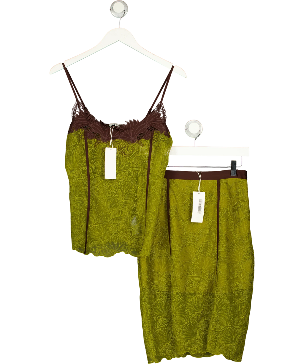 Marks and Spencer Green Paisley Lace Cami Top and Paisley Lace Midi Skirt, size UK 10 — front