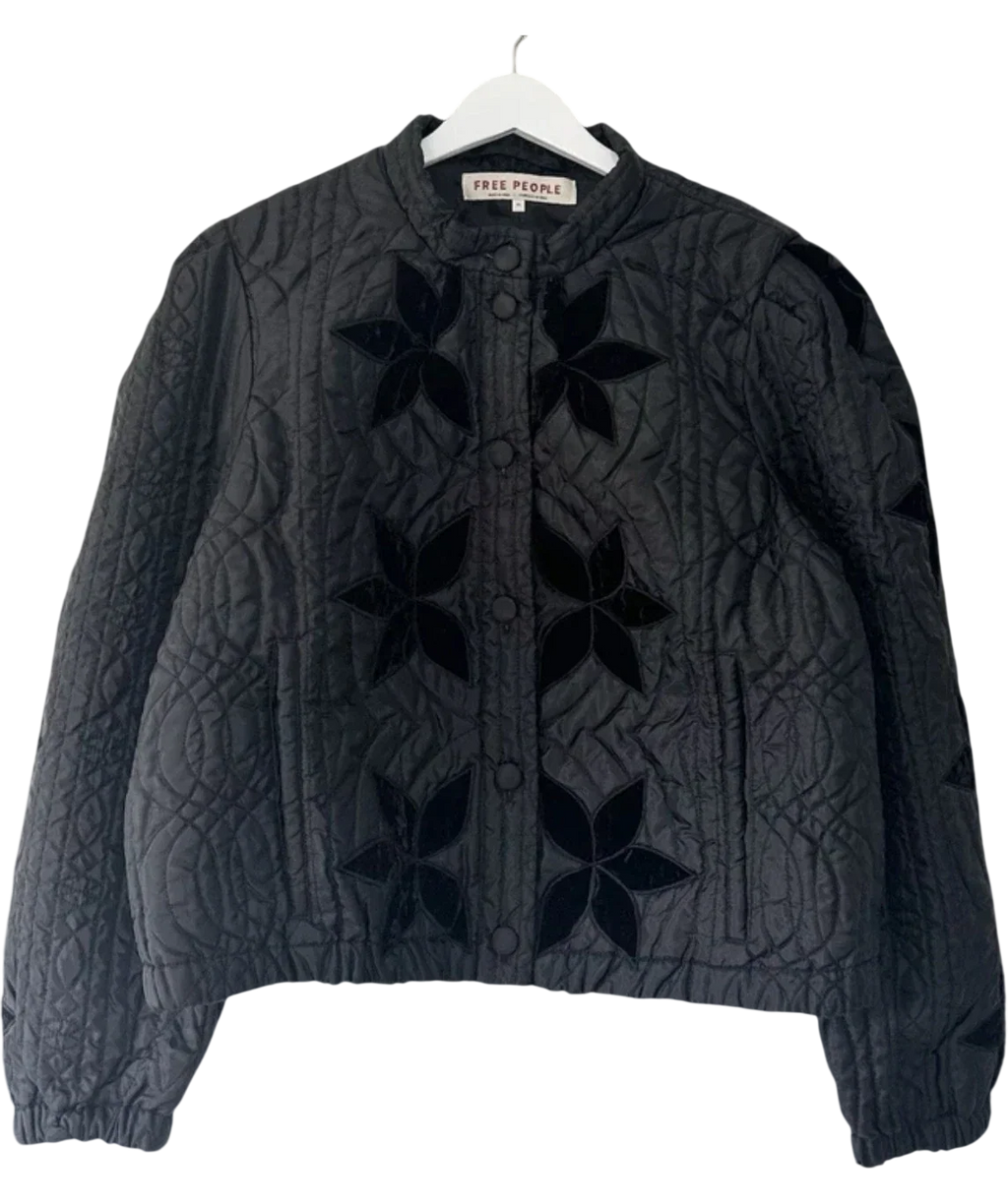 Free People Black Quinn Quilted Jacket, size UK M — front