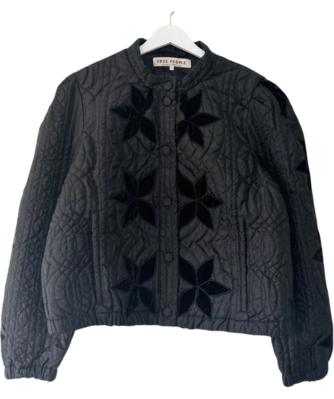 Free People Black Quinn Quilted Jacket, size UK M — front