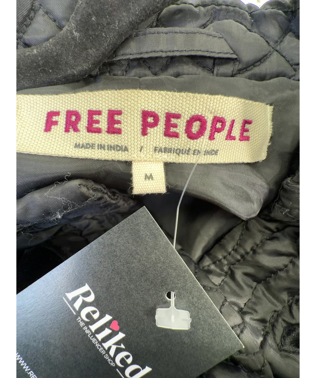 Free People Black Quinn Quilted Jacket, size UK M — detail