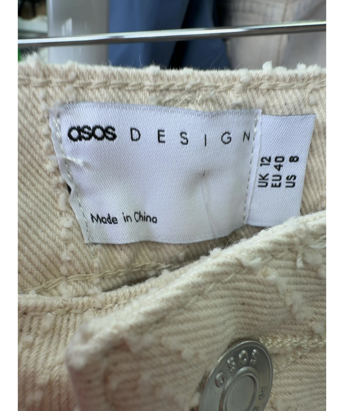 ASOS Cream denim wide leg culotte in cream, size UK 12 — detail