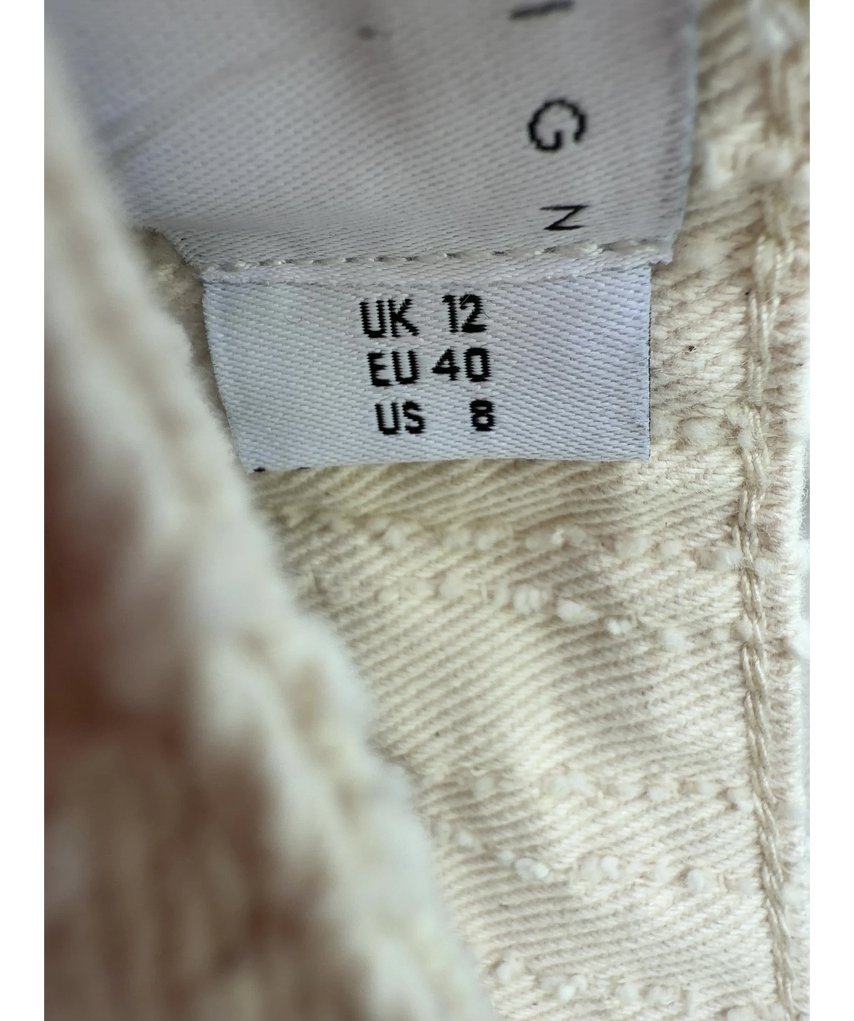 ASOS Cream denim wide leg culotte in cream, size UK 12 — care label
