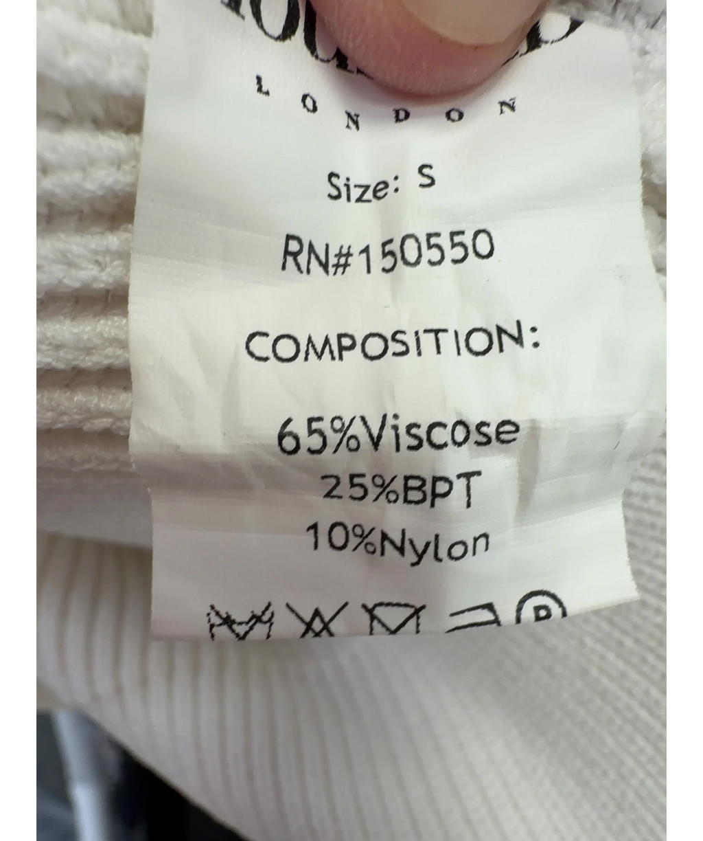 House of CB White Reeva White Balloon-Sleeve Ribbed Sweater, size UK S — label