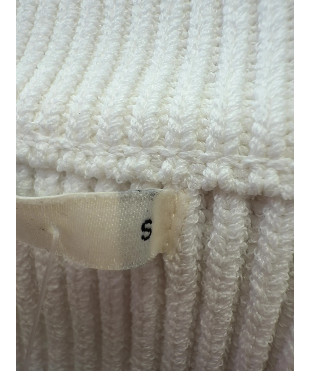 House of CB White Reeva White Balloon-Sleeve Ribbed Sweater, size UK S — care label