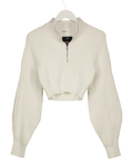 House of CB White Reeva White Balloon-Sleeve Ribbed Sweater, size UK S — front