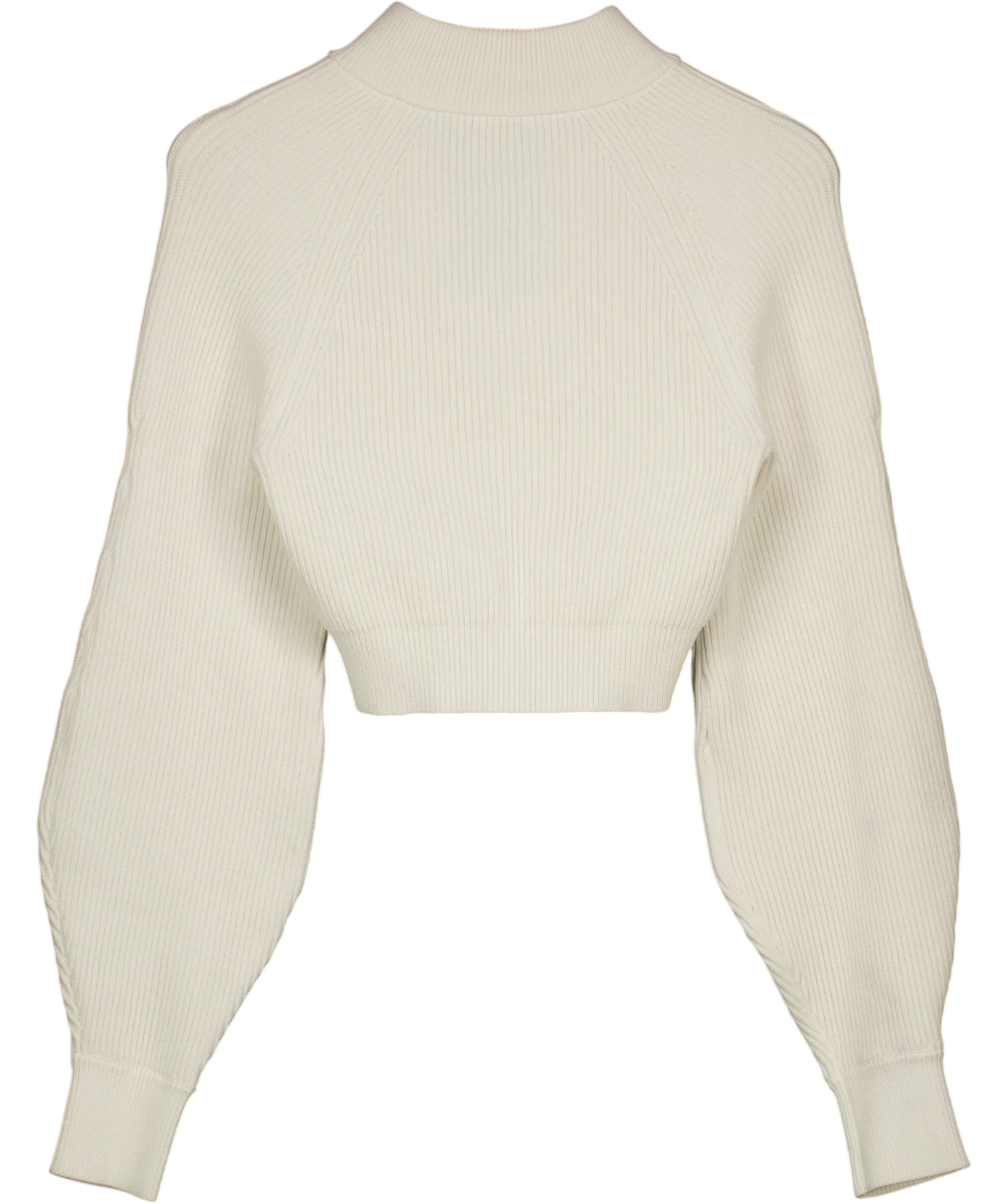 House of CB White Reeva White Balloon-Sleeve Ribbed Sweater, size UK S — back
