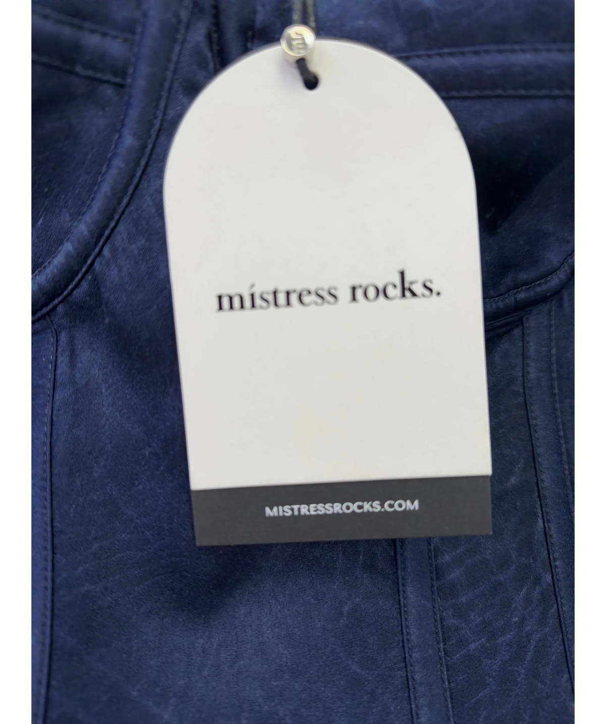 Mistress Rocks navy Hazy Blue Satin & Lace Corset, size UK M — detail