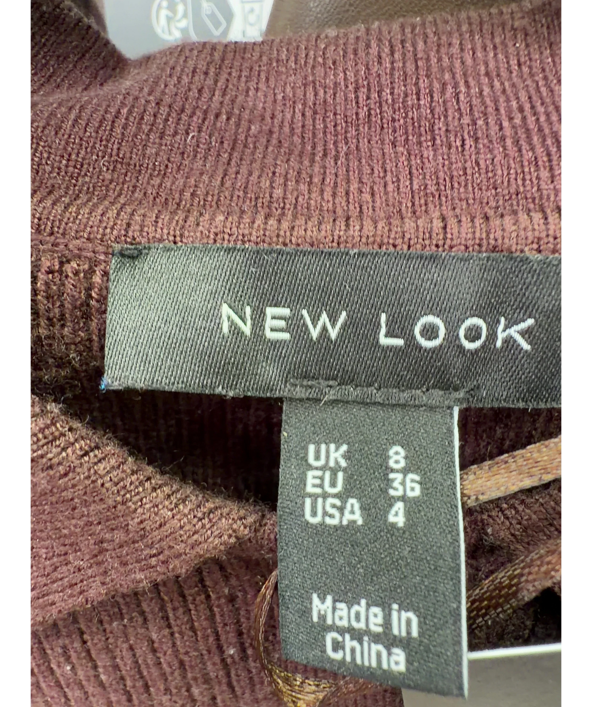 New Look Brown Dark Brown Lightweight Ribbed Polo Top, size UK 8 — care label