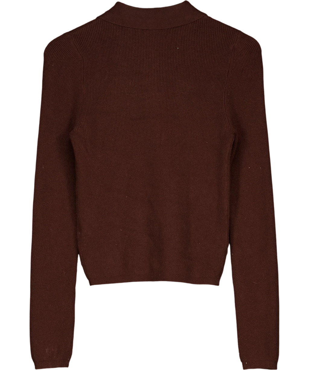 New Look Brown Dark Brown Lightweight Ribbed Polo Top, size UK 8 — back