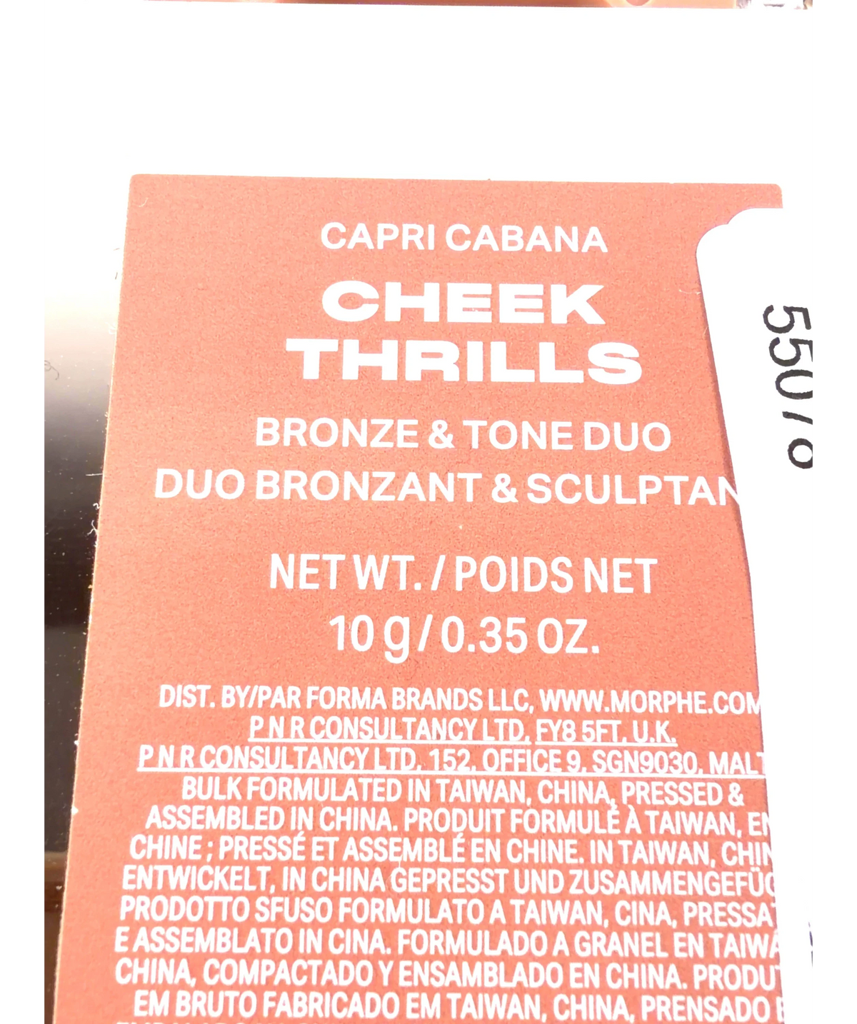 Morphe Capri Cabana CHEEK THRILLS, size 10g — care label