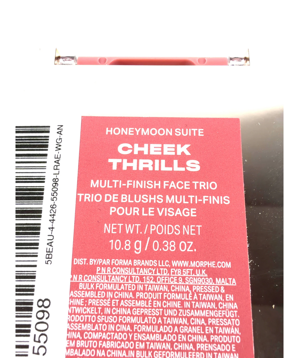 Morphe Honeymoon Suite CHEEK THRILLS, size 10.8g — care label