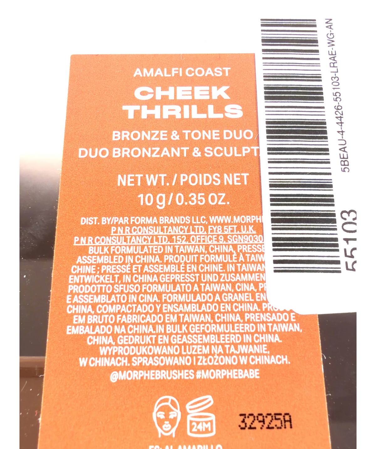 Morphe Amalfi Coast Cheek Thrills Bronze & Tone Duo, size 10g — care label