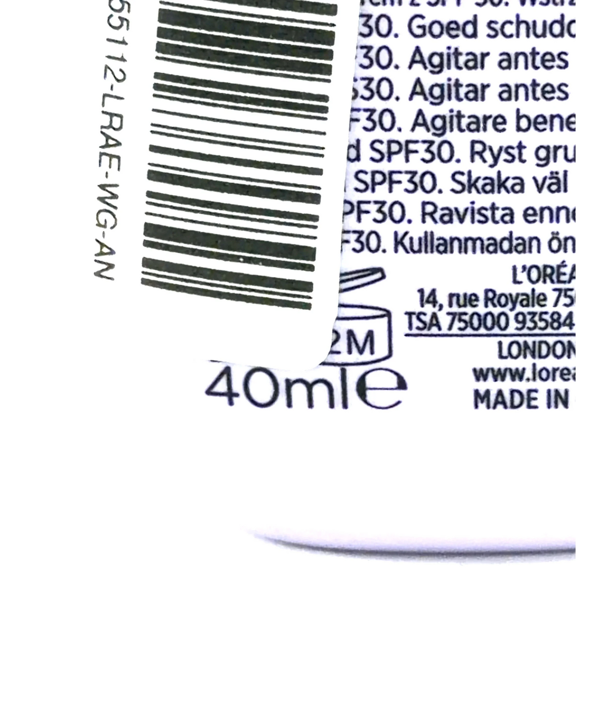 L'Oréal Paris Revitalift Filler Plumping Glass-Skin Aqua-Fluid SPF30, size 40ml — care label