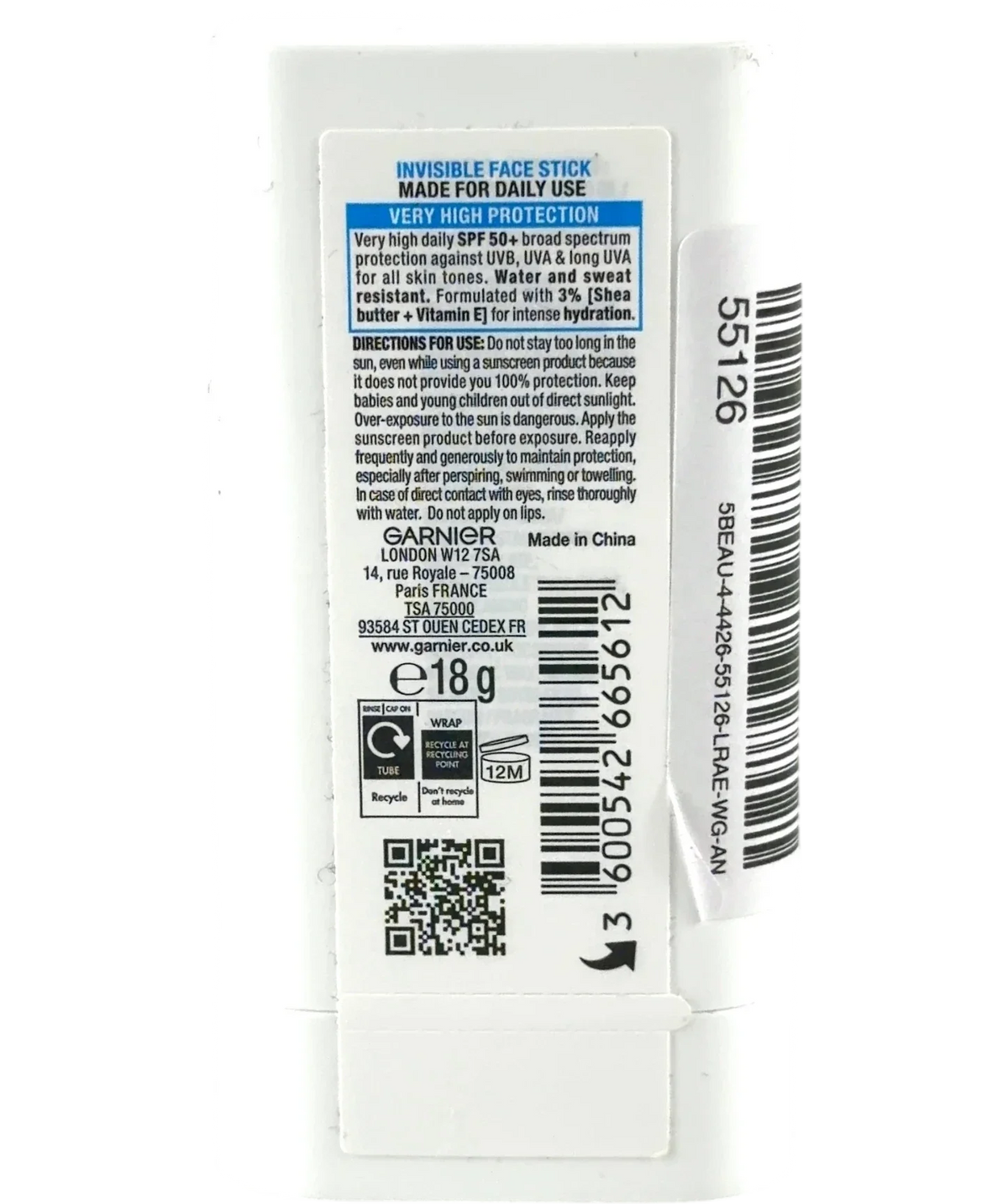 Garnier Garnier Super UV Stick Sunscreen, size 18g — back