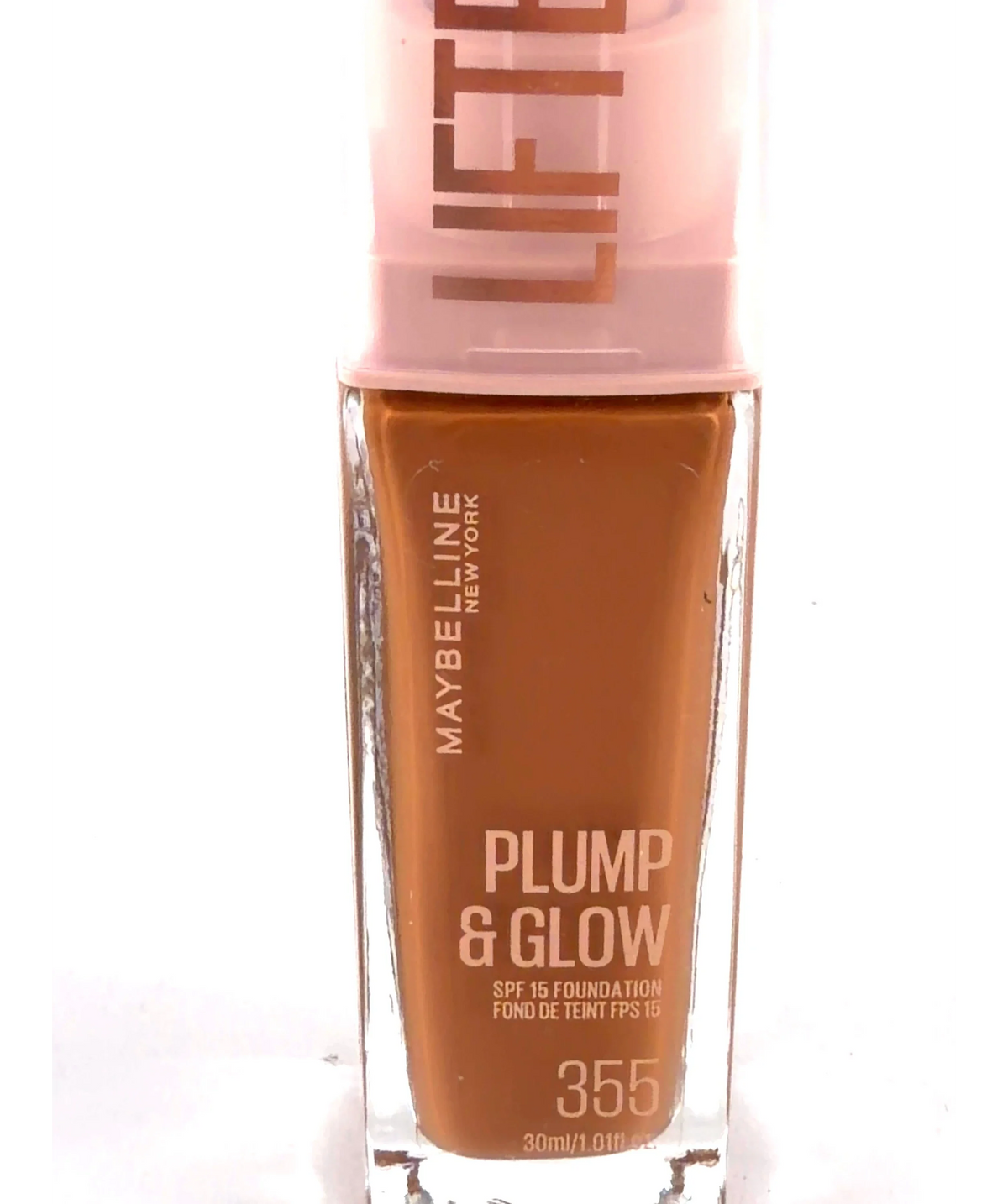 Maybelline 355 Lifter Plump & Glow SPF 15 Foundation, size 30ml — label
