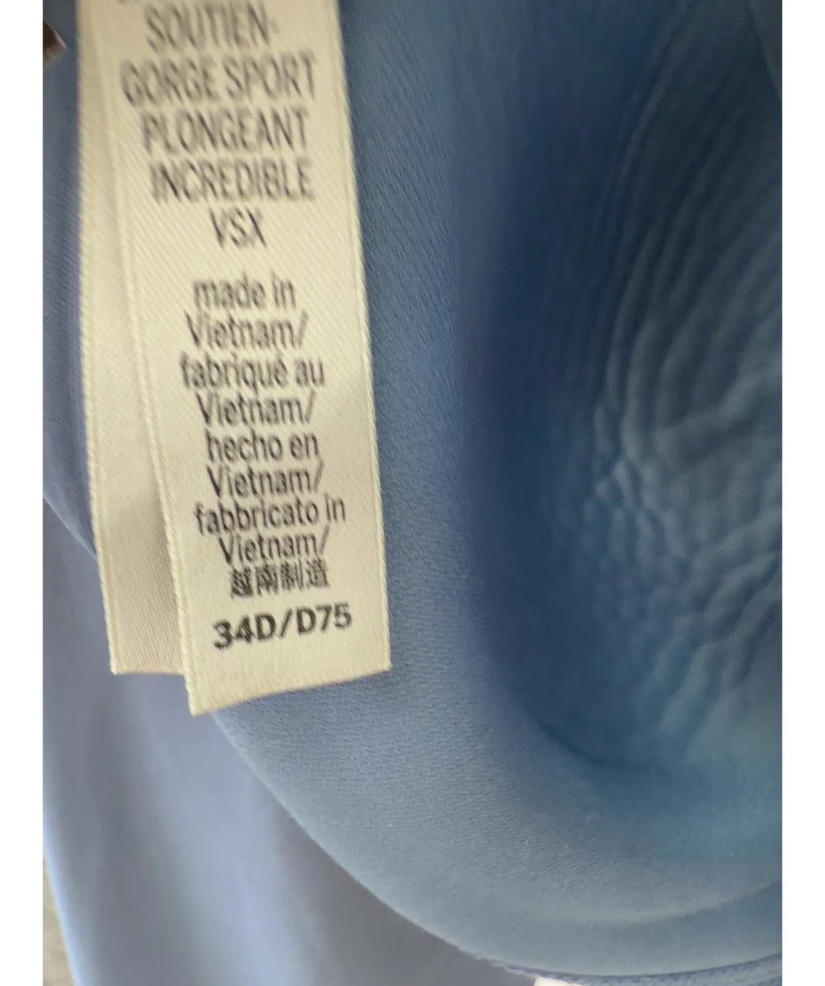 VICTORIA'S SECRET Blue Colour, size UK 34D — care label