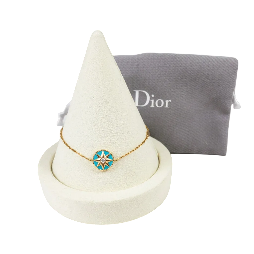 DIOR Rose des Vents Bracelet in 18k Yellow Gold, Diamond, and Turquoise One Size