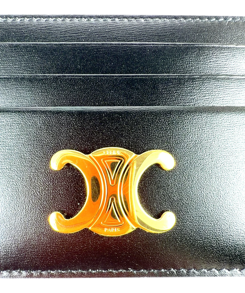 CELINE PARIS Black Triomphe Card Holder — fabric detail